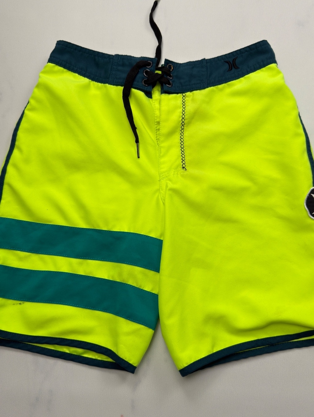Hurley Board Shorts Neon Yellow Blue Striped - Boys Size 10/25